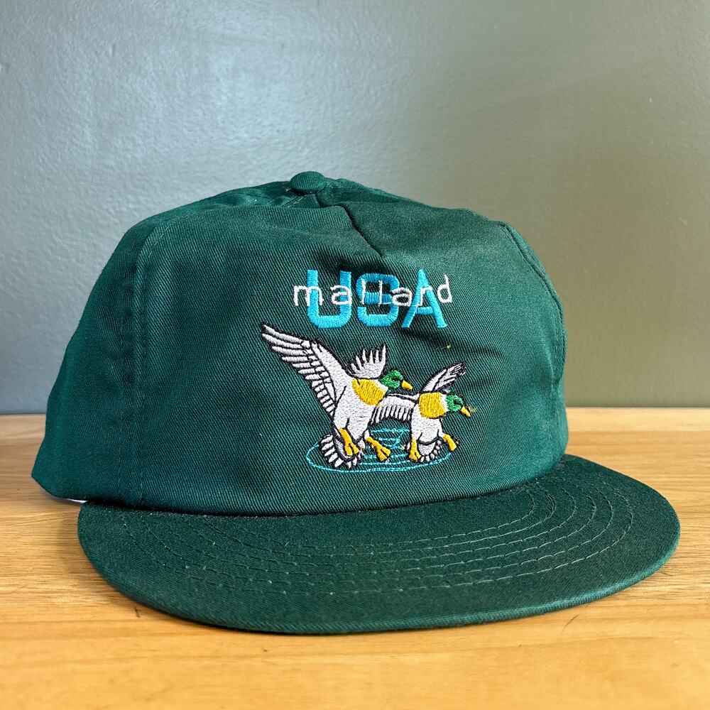 Vintage Mallard USA Duck Hunting Embroidered Green Snapback Hat